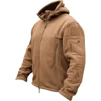 Merkloos Herrenfleecejacke mit Kapuze, winddicht und geeignet für den Outdoor-Bereich, sandfarben