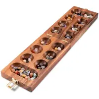 Merkloos Kalaha Spiel Hus Bao Mancala - Groß - Massivholz Samena - 14 x 49 cm - Gold - Für Zuhause und unterwegs