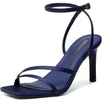Merkloos Damensandalen mit hohem Absatz, offenem Vorderteil und verstellbarem Riemen am Knöchel, in Marineblau, Größe 40 EU