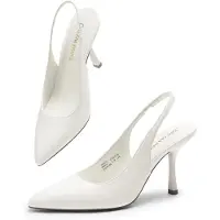 Merkloos Damen-Slingback-Pumps mit spitzem Absatz von 8,4 cm, aus weißem Kunstleder