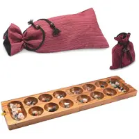 Merkloos Kalaha-Spiel – 2 Spieler – Mancala – Spielbrett aus Holz – Mit Stoffbeutel