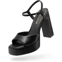 Merkloos Damensandalen mit Blockabsatz (11,4 cm), Plateausohle und rutschfester Sohle, schwarz, Größe 38,5 EU