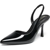 Merkloos Damenschuhe im D'Orsay-Stil mit Riemchen am Fersenbereich, mit einer Absatzhöhe von 8,48 cm und aus schwarzem Kunstleder