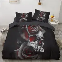 Merkloos Bettbezug-Set, 135 x 200 cm, Gothic-Design mit Totenkopf, Marke Rozen, aus Mikrofaser