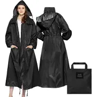 Merkloos Langer Regenmantel für Damen in Schwarz, Größe XXL, wasserdicht mit Kapuze