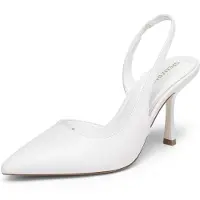 Merkloos Weiße Slingback-Pumps für Damen mit geschlossener Zehenpartie und Stilettoabsatz von 8,5 cm, Größe 37