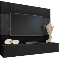 Mirjan 24 Wohnwand Deromi III, Wohnzimmer Möbel Set, Griffloses Öffnungssystem push to open, 2er-Set (Farbe: Schwarz / Schwarz + Schwarz Marmor)