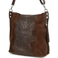 Vera Pelle Dunkelbraune Wildleder Ledertasche Shopper W10