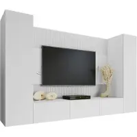 Mirjan 24 Wohnwand Deromi V, Wohnzimmer Möbel Set, Griffloses Öffnungssystem push to open, 4er-Set (Farbe: Weiß / Weiß + Weiß Marmor)