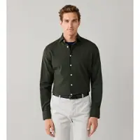 Hackett London für Herren. HM3010877 Shirt in Garment-Dyed-Optik, Tailored Fit, grün (L), Lässig, Baumwolle, Klassisch, Langarm