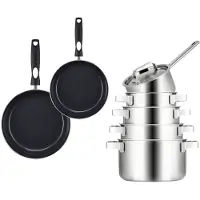 Sola Topfset Ruby 7-Teilig Premium Triply Edelstahl - Kochtopf ø 16, 18, 20 und 24 cm und Stielkasserolle ø 16 cm & BEKA Bratpfannen Pro Induc ø 24 & 28 cm