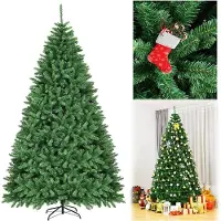 Costway 225 cm Künstlicher Weihnachtsbaum, Tannenbaum mit Metallständer, Kunstbaum Weihnachten Klappsystem, Christbaum PVC Nadeln, Grün