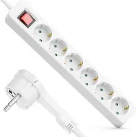 SURIGHT Verteilerleiste mit 6 Steckplätzen und flachem Stecker – 1,4 m Kabel – Ein-/Ausschalter – Ideal für den Einsatz hinter Möbeln – Weiß