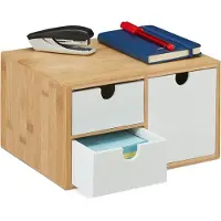 Relaxdays Schreibtischorganizer - 3 Schubladen - Bambus & MDF - 14,5 x 25 x 20 cm - Mini-Schubladenschrank für den Schreibtisch - Natürliches Aussehen - Weiß