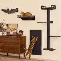 Merkloos Kletterwand Katzenkletterwand Katzenmöbel - 4-in-1 Set - Mehrlagiges Holz - Schwarz - Für Wand und Katzenspiel