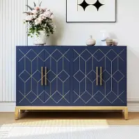 Merkloos Blauer Kleiderschrank - 4 Türen - 124 x 81 x 39,5 cm - Geeignet für Wohnzimmer und Esszimmer