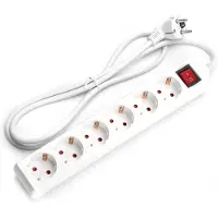 SURIGHT Verteilerleiste für Steckdosen, 6-fach, mit Einzelschalter - 1,5 Meter Kabel - Querschnitt 3G, 1,0 mm² - Weiß