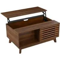 MODFU Retro Couchtisch mit verschiebbare Jalousietür Beistelltisch mit Stauraum höhenverstellbare Tischplatte multifunktionaler Sofatisch Nussbaum