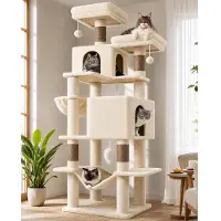 Merkloos Katzenbaum, Kratzbaum XXL - 195 cm - Beige - Mit Katzenhäusern und Plüschliege