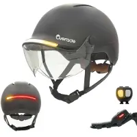 Merkloos Fahrradhelm/Rollerhelm mit Visiere – mit Vorder- und Rücklicht – Blinkleuchten – Einheitsgröße 55 bis 61 cm