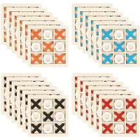 Merkloos Tic-Tac-Toe-Spiel – Mini-Brettspiel aus Holz – 12 Spielbretter, 10 x 10 cm – Rot, blau, orange und schwarz