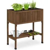 Merkloos Hochbeet Gemüsebeet Kräuterbeet - Auf Beinen mit Folie und Stauraum - 80 x 74 x 38 cm - Braun