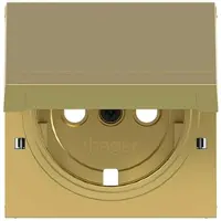 Hager WAS7112C08 ZS Steckd. SCHUKO m. Klappd., Feder, arret., IP44 fähig, A/C, gold, metallisch
