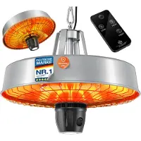 Kesser Deckenheizstrahler Heizpilz Infrarot-Heizstrahler 2500W Terrassenstrahler mit Fernbedienung Quarzstrahler | LED Licht | Decke | Infrarotstrahler | mit Kette + Karabinerhaken Carbon-Heizelement