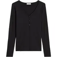 Marc O'Polo Langarmshirt , Damen, Gr. XL, schwarz, Jersey, Obermaterial: 50% Modal, 45% Baumwolle, 5% Elasthan, Shirts Langarmshirt, eng anliegende Passform, mit Langarm, im Rippdesign, für Homewear