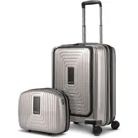 Redolz mit Laptopfach Essentials 14 Trolley With Front Pocket + Beauty Case Coffee Grey Metallic taupe 54cm