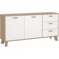 CALICOSY Ikast Sideboard 2 Türen, 3 Schubladen Eichen-Nachbildung, weiß.
