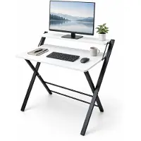 Relaxdays Schreibtisch, Monitoraufsatz, klappbar, HxBxT: 82 x 70 x 56 cm, MDF, Metall, Computertisch, schwarz/weiß