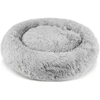 Merkloos Hundebett in Donut-Form, mit Plüschbezug, abnehmbarem Bezug, rutschfestem Boden, grau, 51 cm