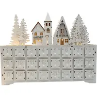 Zimilo Adventskalender aus Holz mit 24 Schubladen und LED-Beleuchtung, Weihnachtskalender mit 3D-Winterlandschaft als festliche Weihnachtsdeko, Weiß