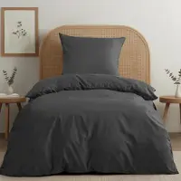 Merkloos Bettbezug-Set, dunkelgrau, 135x200 cm, aus Baumwoll-Percale, mit Kissenbezug 80x80 cm