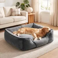 Merkloos Hundebett für große Hunde, 89 x 63 x 23 cm, waschbar, grau mit Punkten