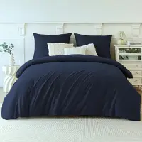 Merkloos Bettbezug-Set, 220 x 240 cm, mit 2 Kopfkissenbezügen, 80 x 80 cm, marineblau, aus Fleece