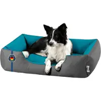 Merkloos Rechteckiges Hundebett, Größe L, mit abnehmbarem, waschbarem Bezug, grau/blau