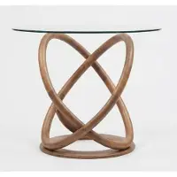 AEA Moderner Couchtisch Rund Glasplatte Holzgestell Skulpturales Design
