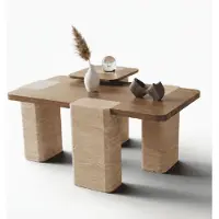 AEA Design Couchtisch Beige Braun Steinoptik Holzplatte Wohnzimmer
