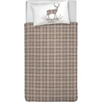 Merkloos Ein Bettwäsche-Set für eine Person, bestehend aus 100% Baumwolle, mit einem Bettbezug von 155 x 200 cm und einem Kopfkissenbezug von 52 x 82 cm, im Tartan-Muster, Farbe Beige