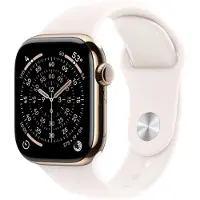Apple Smartwatch Watch Series 11 GPS + Cellular, 46 mm, Retina LTPO OLED, S10 Dual-Core, 64 GB, Gold, hellrosa Fluorelastomer-Armband, M/L