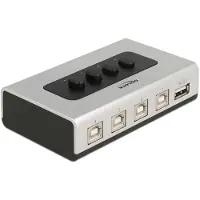 DeLOCK Umschalter USB 2.0 mit 4 x Typ-B Buchse zu 1 x Typ-A Buchse manuell bidirektional, 0,48 Gbit/s, Schwarz, Silber, Kunststoff, 71 mm, 112 mm, 32 mm