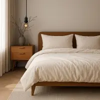 Merkloos Bettbezug 155 x 220 cm mit Kissenbezug 80 x 80 cm, 100% Baumwolle, Ecru-Farbe, mit Reißverschluss