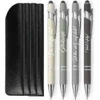 Generisch Glücksbringer-Set – 4 Stück – Kugelschreiber – Etui – Motivierende Stifte. „Du schaffst das! Viel Erfolg!“ – Geschenk für Kollegen
