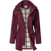 Merkloos Langer Regenmantel für Damen mit Kapuze, winddichte Jacke mit Kordelzug in der Taille