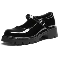 Merkloos Schwarze Mary Jane-Schuhe mit Plateausohle, geschlossener Zehenpartie und Schnalle, Größe 39 EU