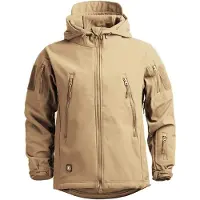 Merkloos Heren softshell-Jacke, wasserdicht und winddicht, mit Fleece-Futter und Kapuze, in Khaki-Farbe