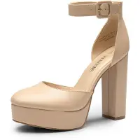 Merkloos Damenschuhe mit Plateausohle und Blockabsatz von 12,5 cm, geschlossener Zehenpartie und Riemchenverschluss am Knöchel