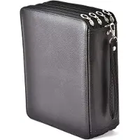 Merkloos Schwarzer Etui aus weichem Kunstleder mit Reißverschluss, 184 Fächer, separate Stifttasche und Bleistiftfach, Größe M